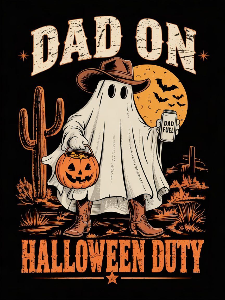 Dad On Halloween Duty Cowboy Ghost CNC Relief STL bas-relief STL — view 13