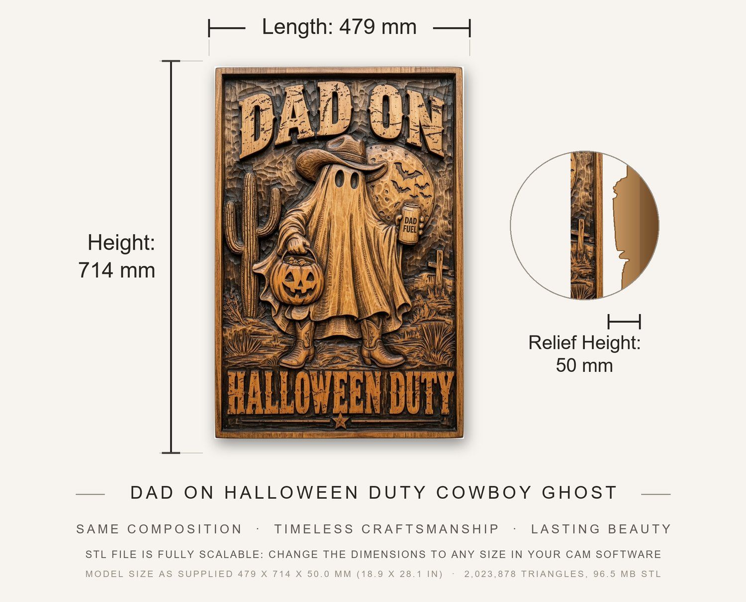 Dad On Halloween Duty Cowboy Ghost CNC Relief STL bas-relief STL — view 3