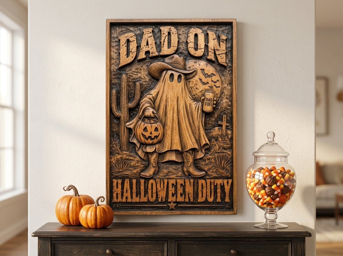 Dad On Halloween Duty Cowboy Ghost CNC Relief STL bas-relief STL — view 14