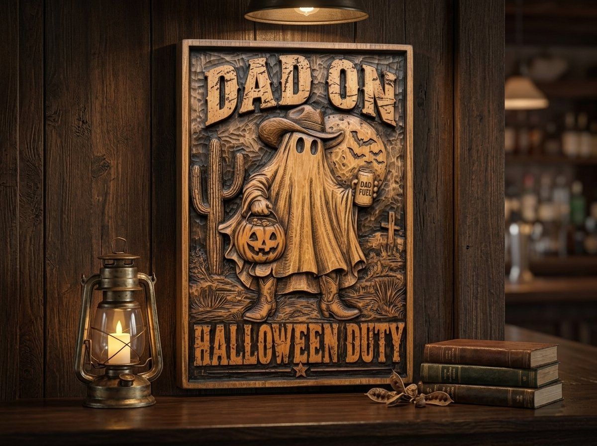 Dad On Halloween Duty Cowboy Ghost CNC Relief STL bas-relief STL — view 15