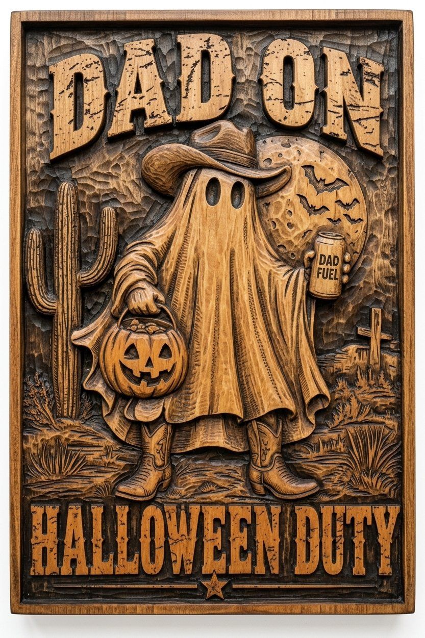 Dad On Halloween Duty Cowboy Ghost CNC Relief STL bas-relief STL — view 4