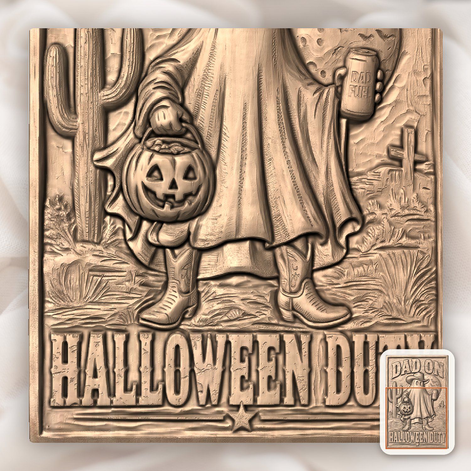Dad On Halloween Duty Cowboy Ghost CNC Relief STL bas-relief STL — view 7