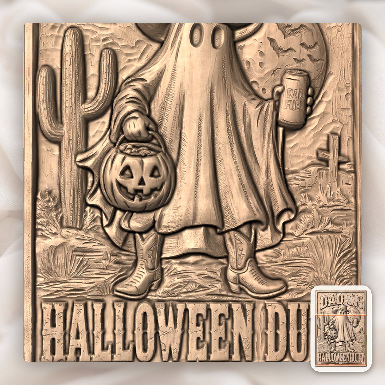 Dad On Halloween Duty Cowboy Ghost CNC Relief STL bas-relief STL — view 8