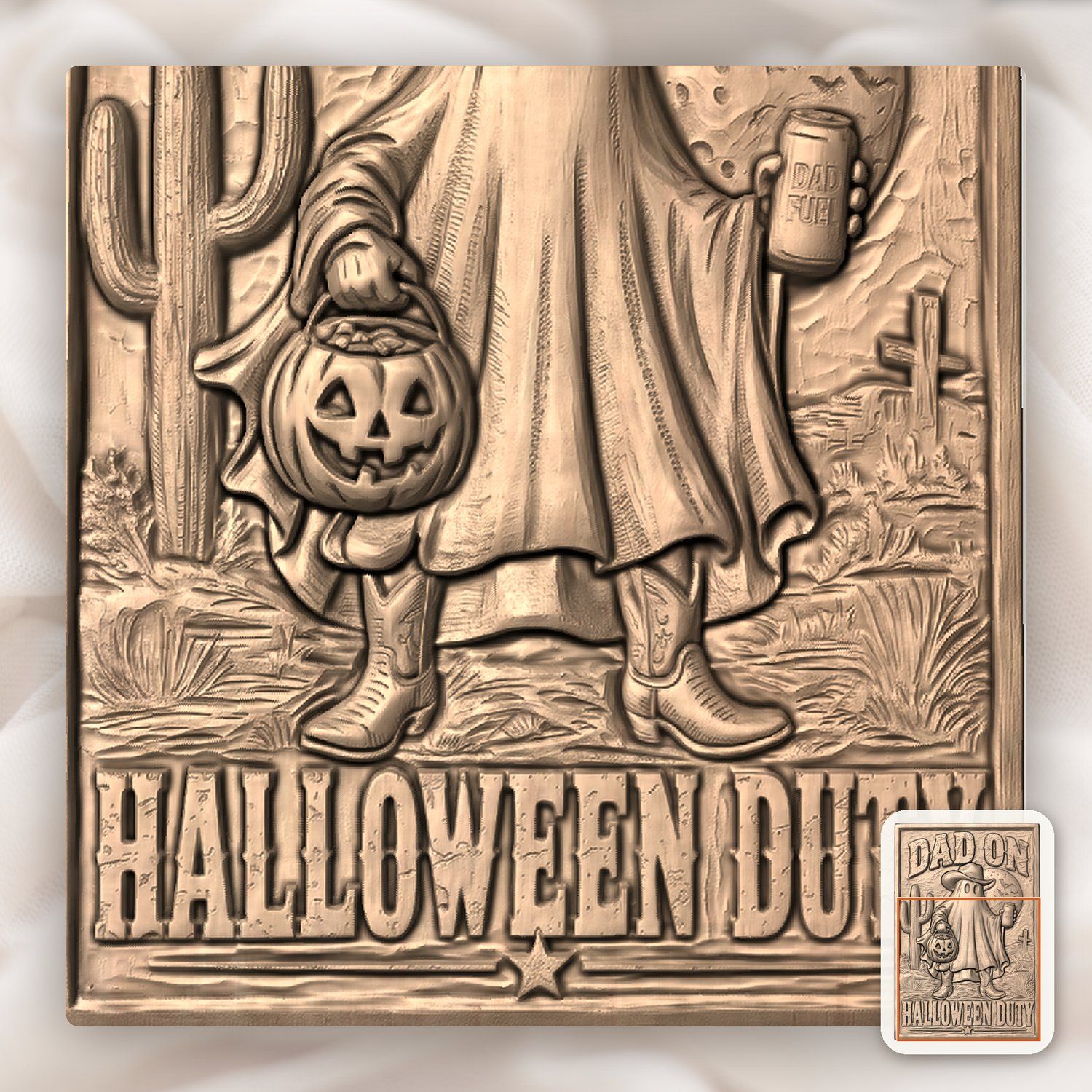 Dad On Halloween Duty Cowboy Ghost CNC Relief STL bas-relief STL — view 9