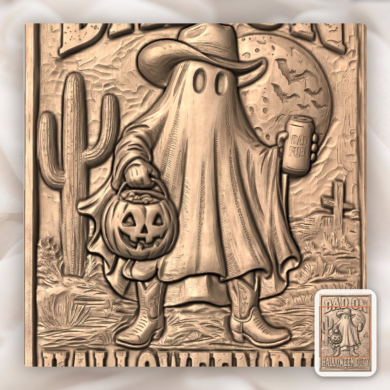 Dad On Halloween Duty Cowboy Ghost CNC Relief STL bas-relief STL — view 10