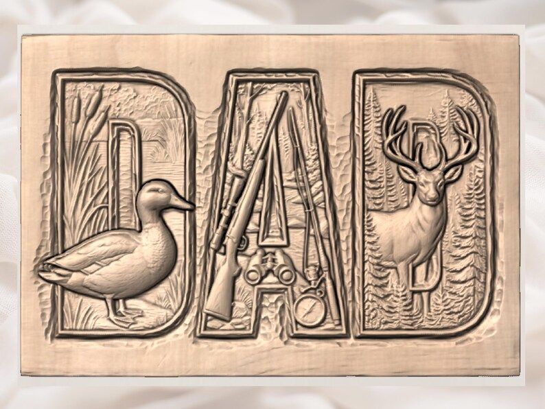 DAD Outdoorsman STL: Mallard, Hunting Rifle, and Buck Scene bas-relief STL — view 2