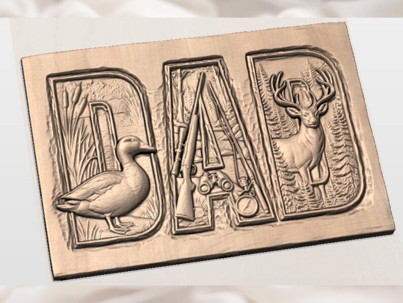 DAD Outdoorsman STL: Mallard, Hunting Rifle, and Buck Scene bas-relief STL — view 3
