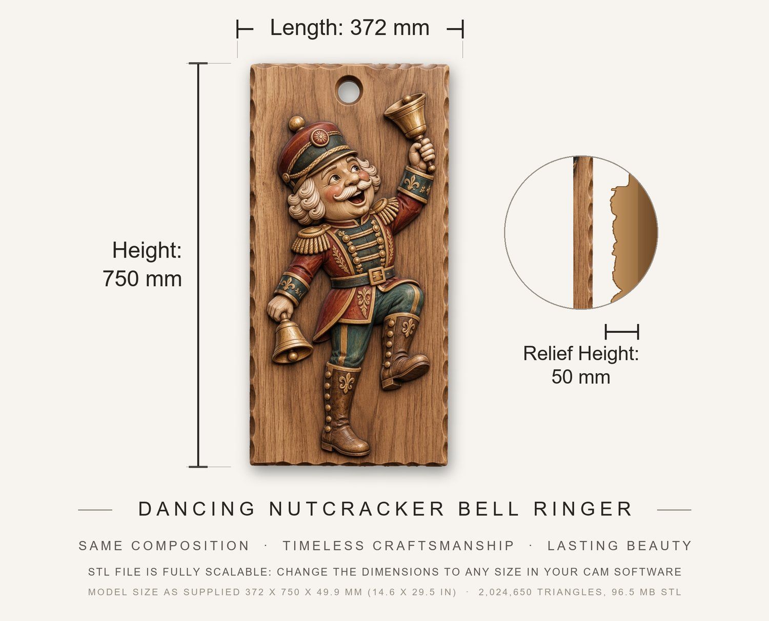 Dancing Nutcracker Bell Ringer CNC Relief STL bas-relief STL — view 3