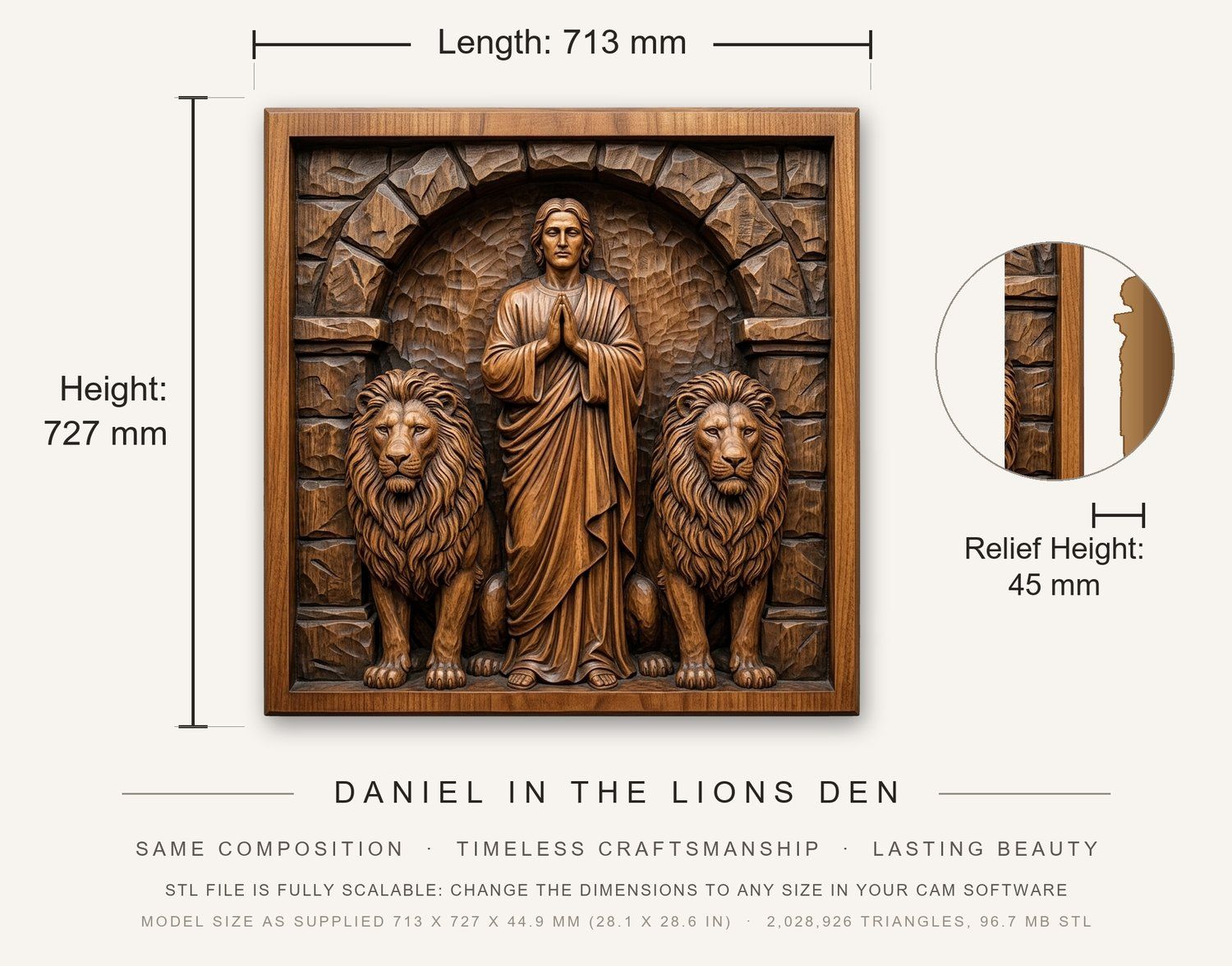 Daniel in the Lions Den CNC Relief STL bas-relief STL — view 3