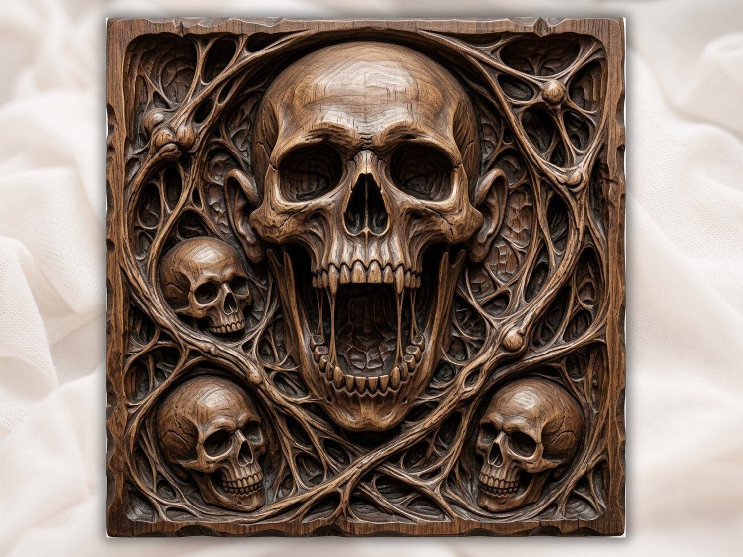 Dark Gothic Macabre Skulls and Roots CNC Relief STL bas-relief STL — view 2