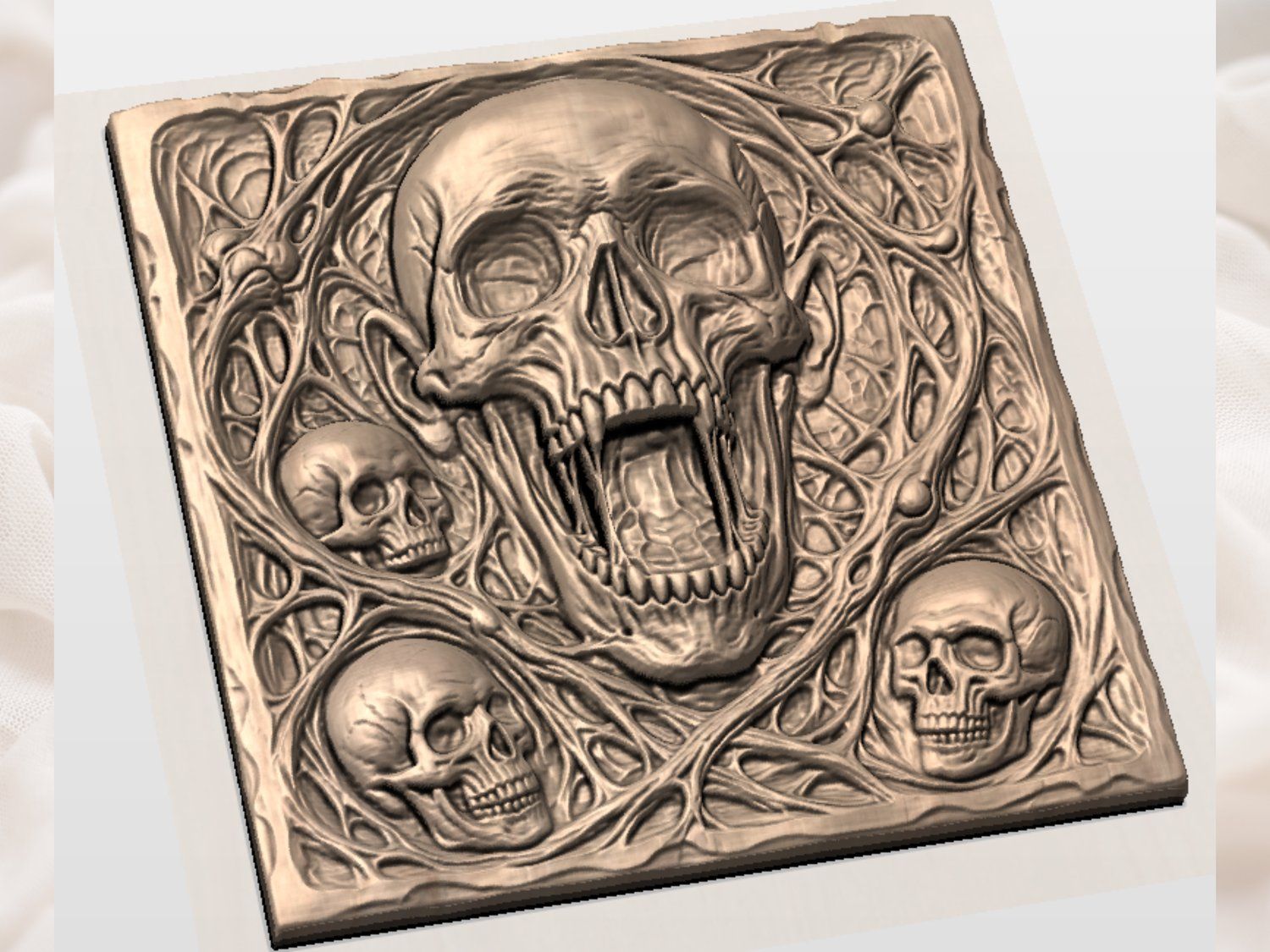 Dark Gothic Macabre Skulls and Roots CNC Relief STL bas-relief STL — view 3