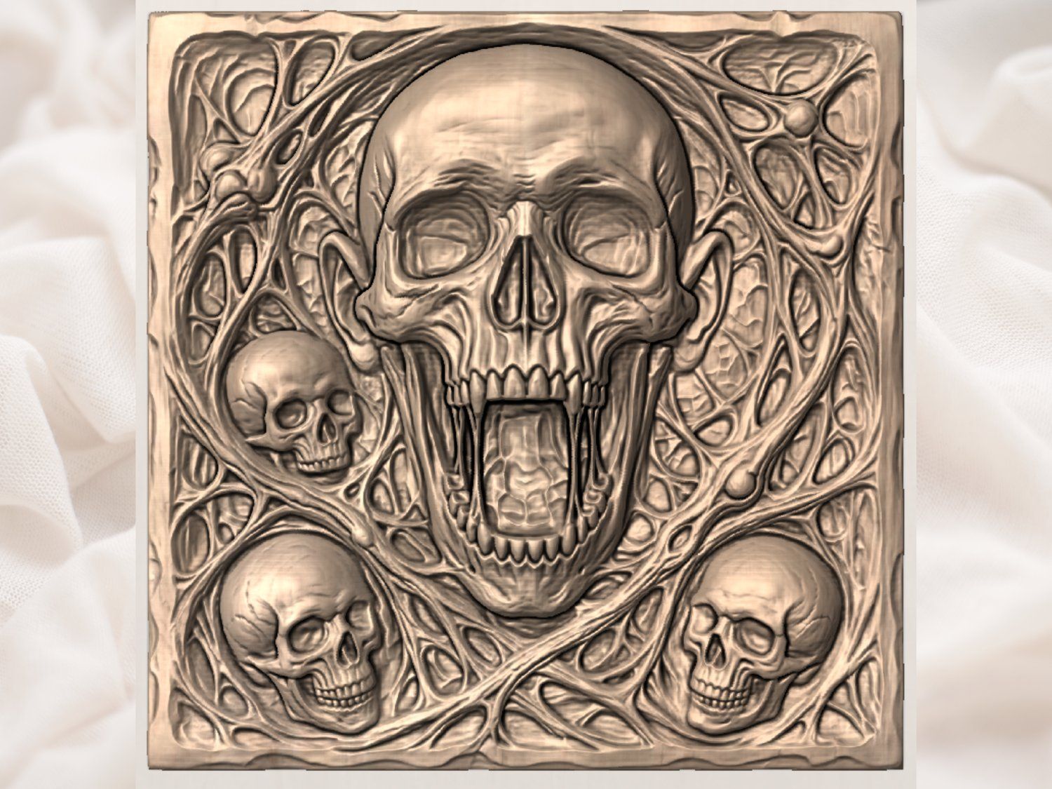 Dark Gothic Macabre Skulls and Roots CNC Relief STL bas-relief STL — view 4