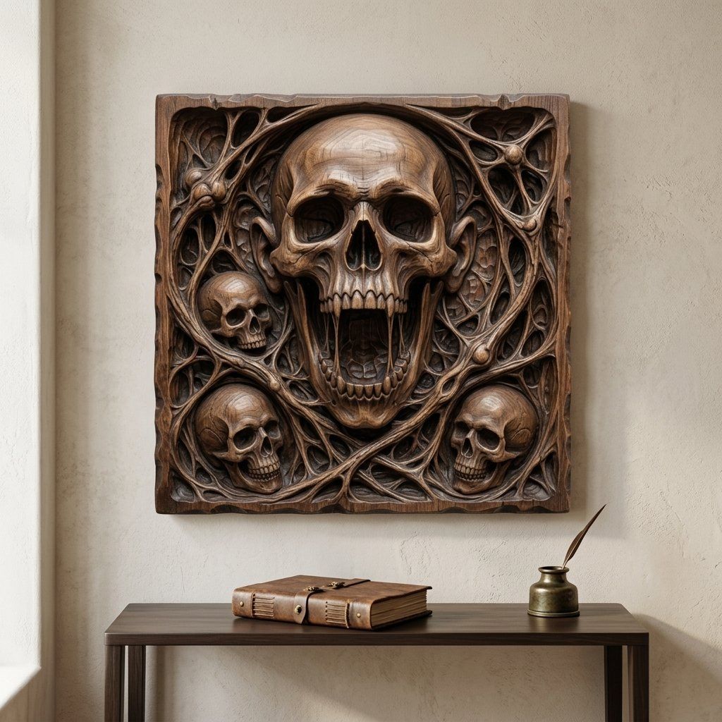 Dark Gothic Macabre Skulls and Roots CNC Relief STL bas-relief STL — view 6
