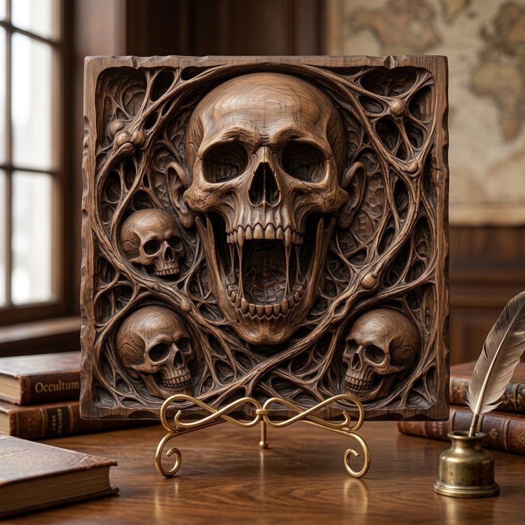 Dark Gothic Macabre Skulls and Roots CNC Relief STL bas-relief STL — view 7