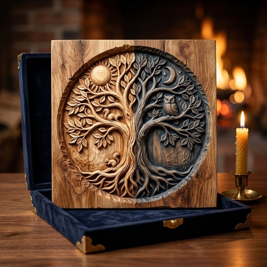 Day and Night Tree of Life Wall Art bas-relief STL — view 10