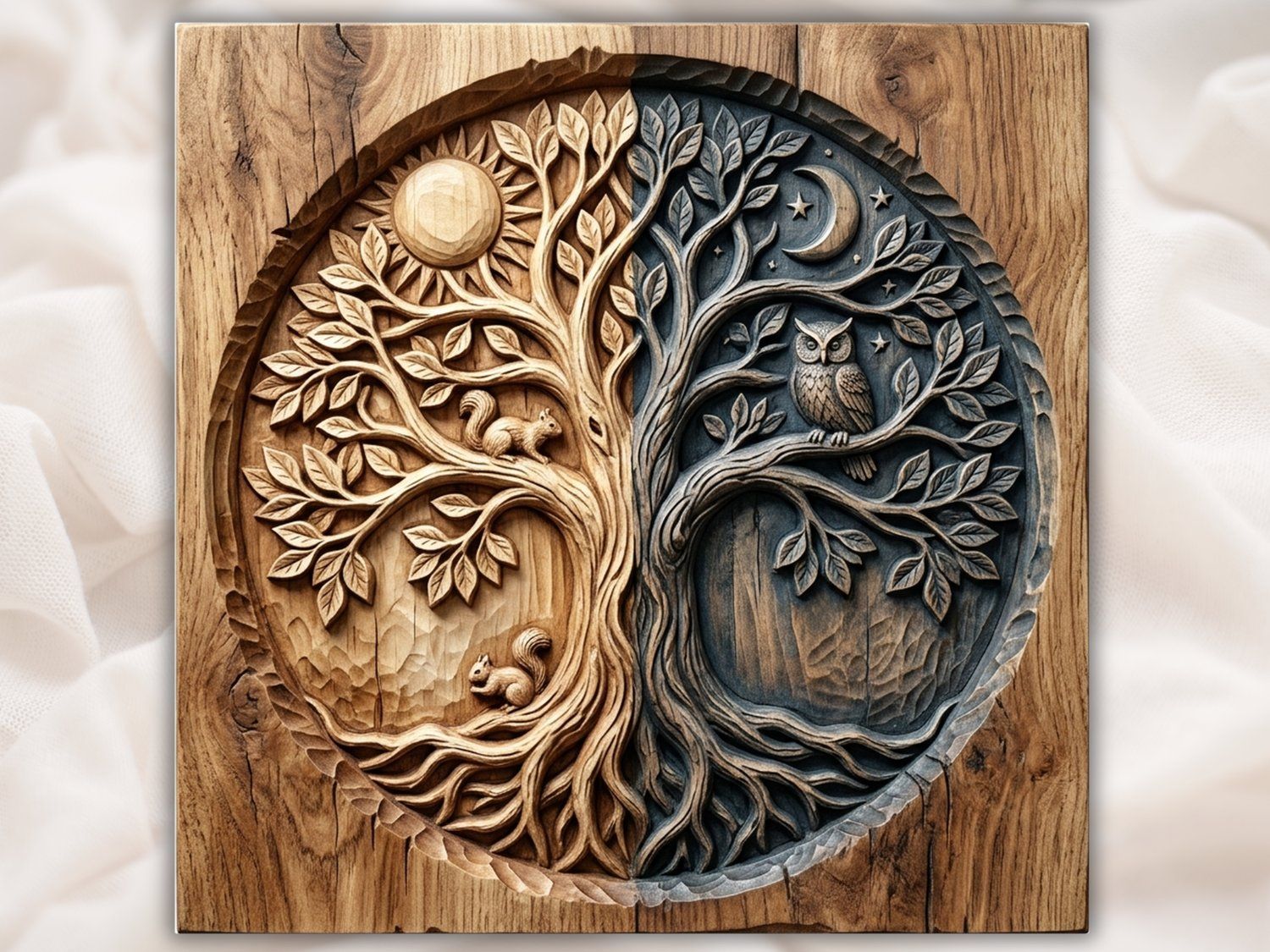 Day and Night Tree of Life Wall Art bas-relief STL design