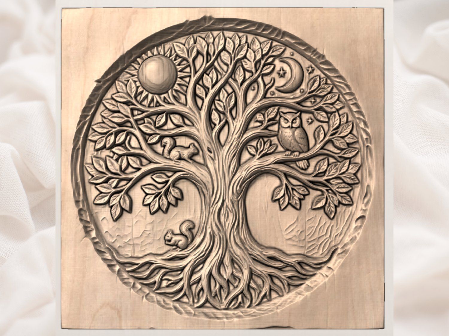 Day and Night Tree of Life Wall Art bas-relief STL — view 4