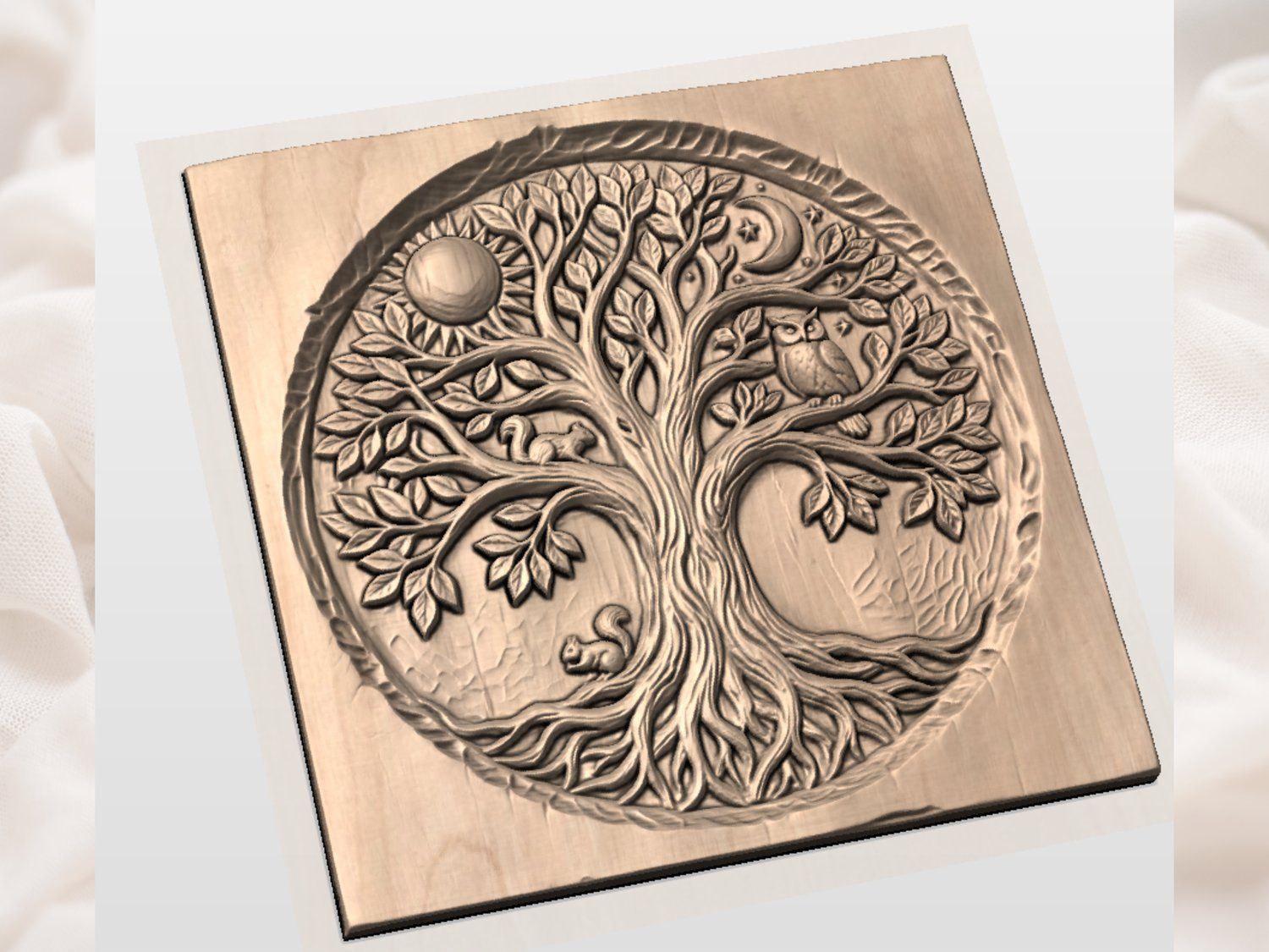 Day and Night Tree of Life Wall Art bas-relief STL — view 5