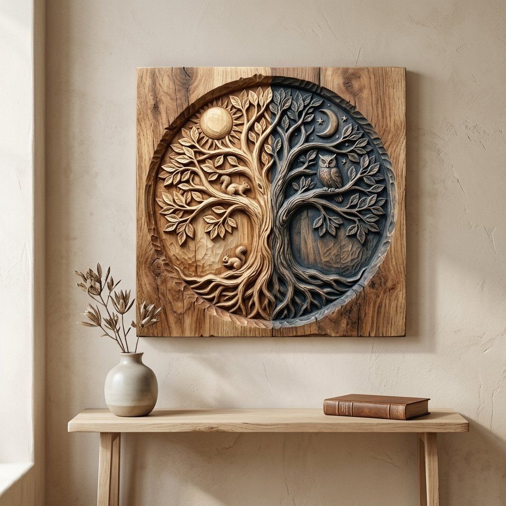 Day and Night Tree of Life Wall Art bas-relief STL — view 7