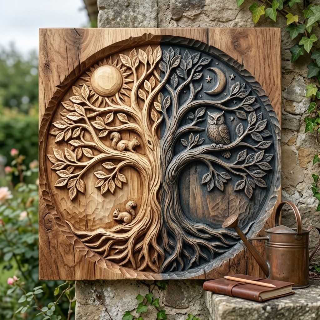 Day and Night Tree of Life Wall Art bas-relief STL — view 9