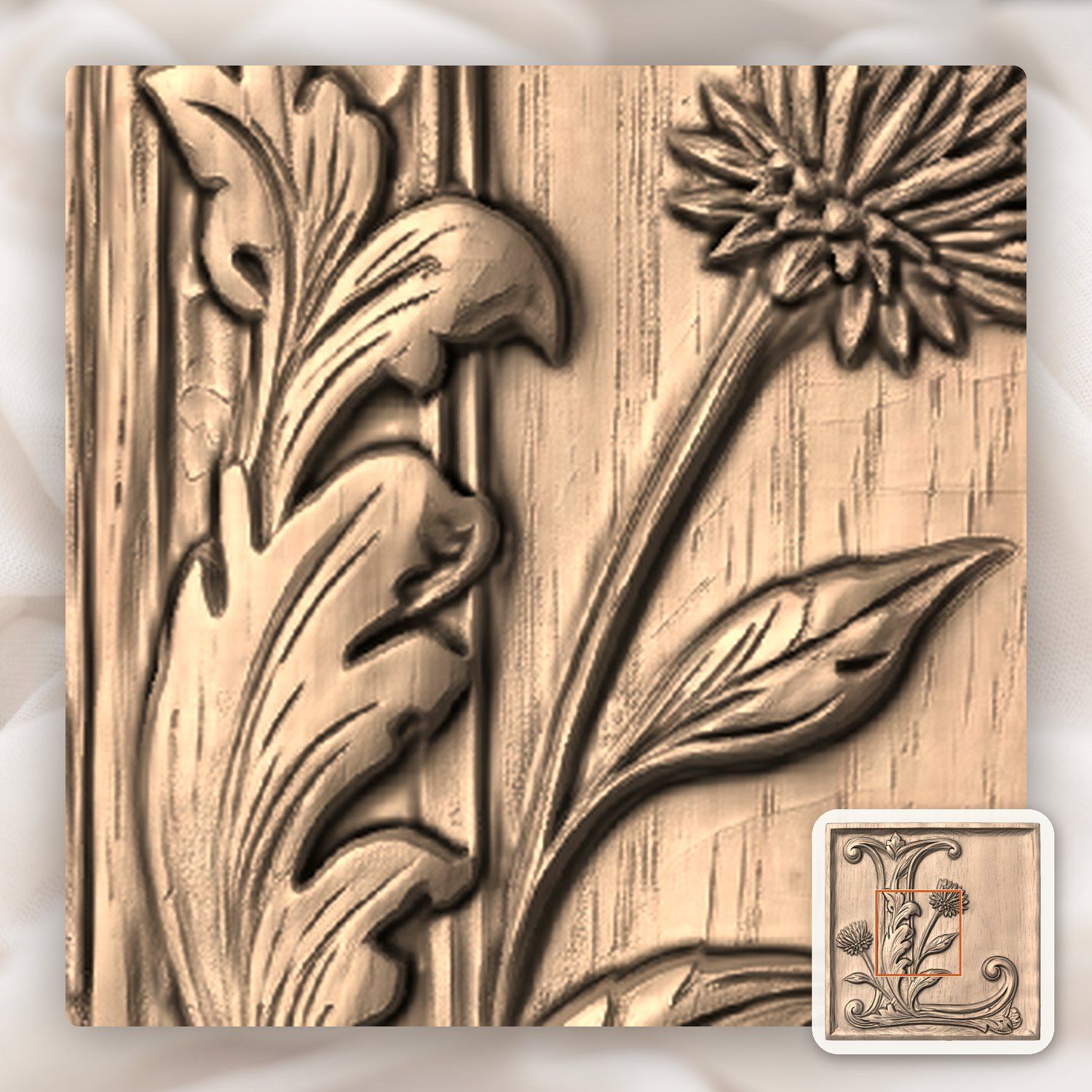 Decorative Letter L Monogram CNC Relief STL bas-relief STL — view 6
