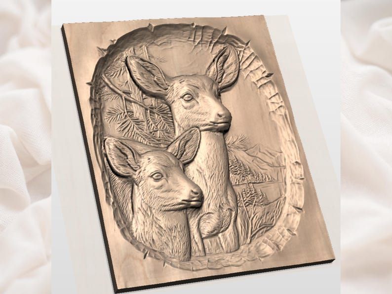 Doe and Fawn Forest Bas-Relief STL for CNC Carving bas-relief STL — view 2