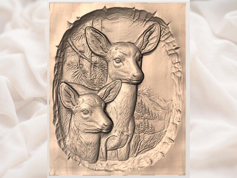 Doe and Fawn Forest Bas-Relief STL for CNC Carving bas-relief STL — view 3