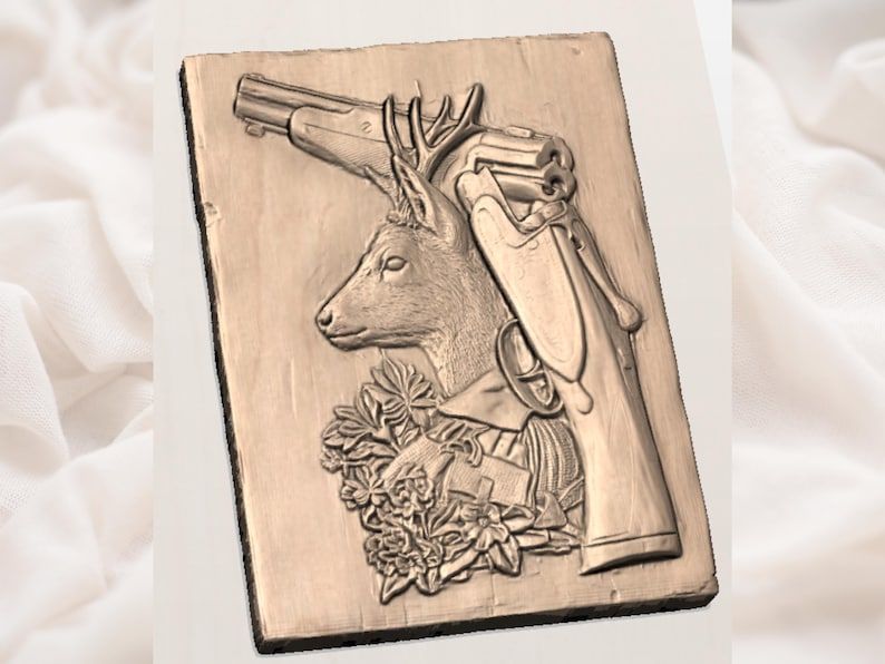 Roe Buck and Break-Action Shotgun Bas-Relief STL Carving bas-relief STL — view 2