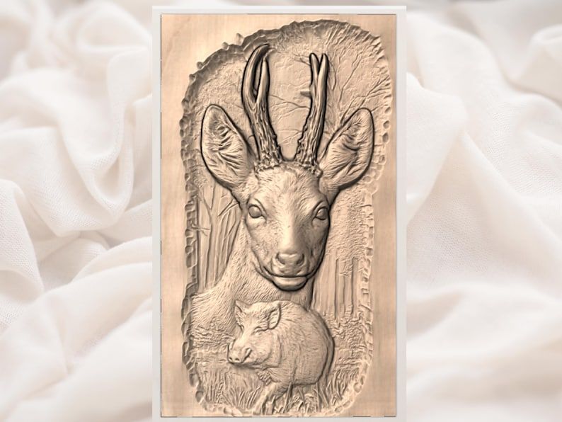 Roe Buck and Wild Boar Forest Relief STL Wood Carving bas-relief STL — view 3