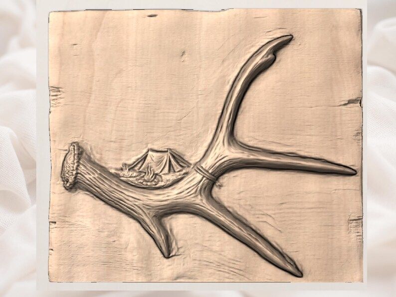 Deer Antler with Hidden Campsite Bas-Relief STL Carving bas-relief STL — view 2