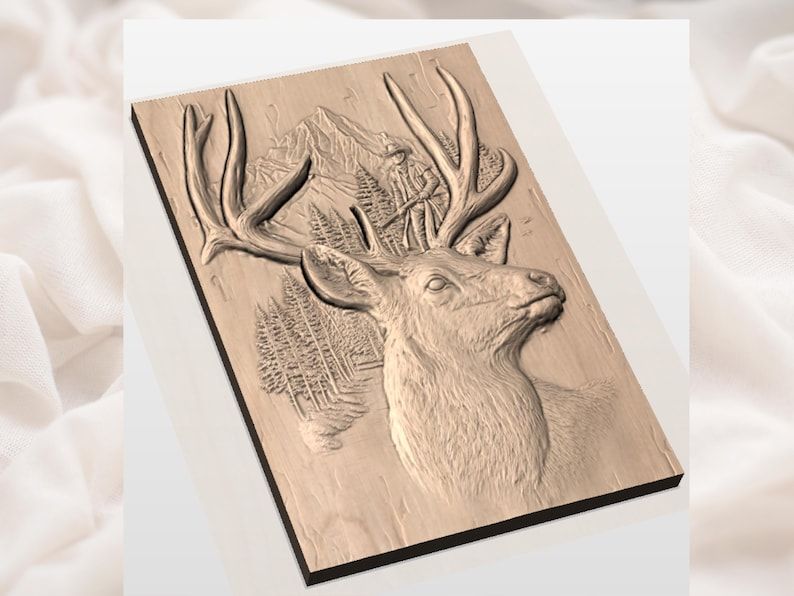 Mule Deer Buck and Mountain Hunter Bas-Relief STL bas-relief STL — view 2