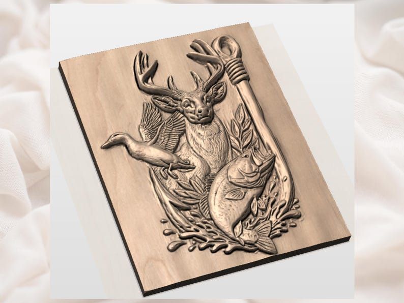 Buck, Duck and Bass Sportsman Trophy Bas-Relief STL bas-relief STL — view 2