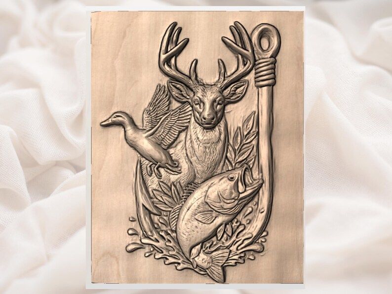Buck, Duck and Bass Sportsman Trophy Bas-Relief STL bas-relief STL — view 3