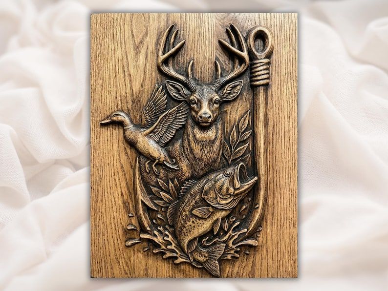 Buck, Duck and Bass Sportsman Trophy Bas-Relief STL bas-relief STL design