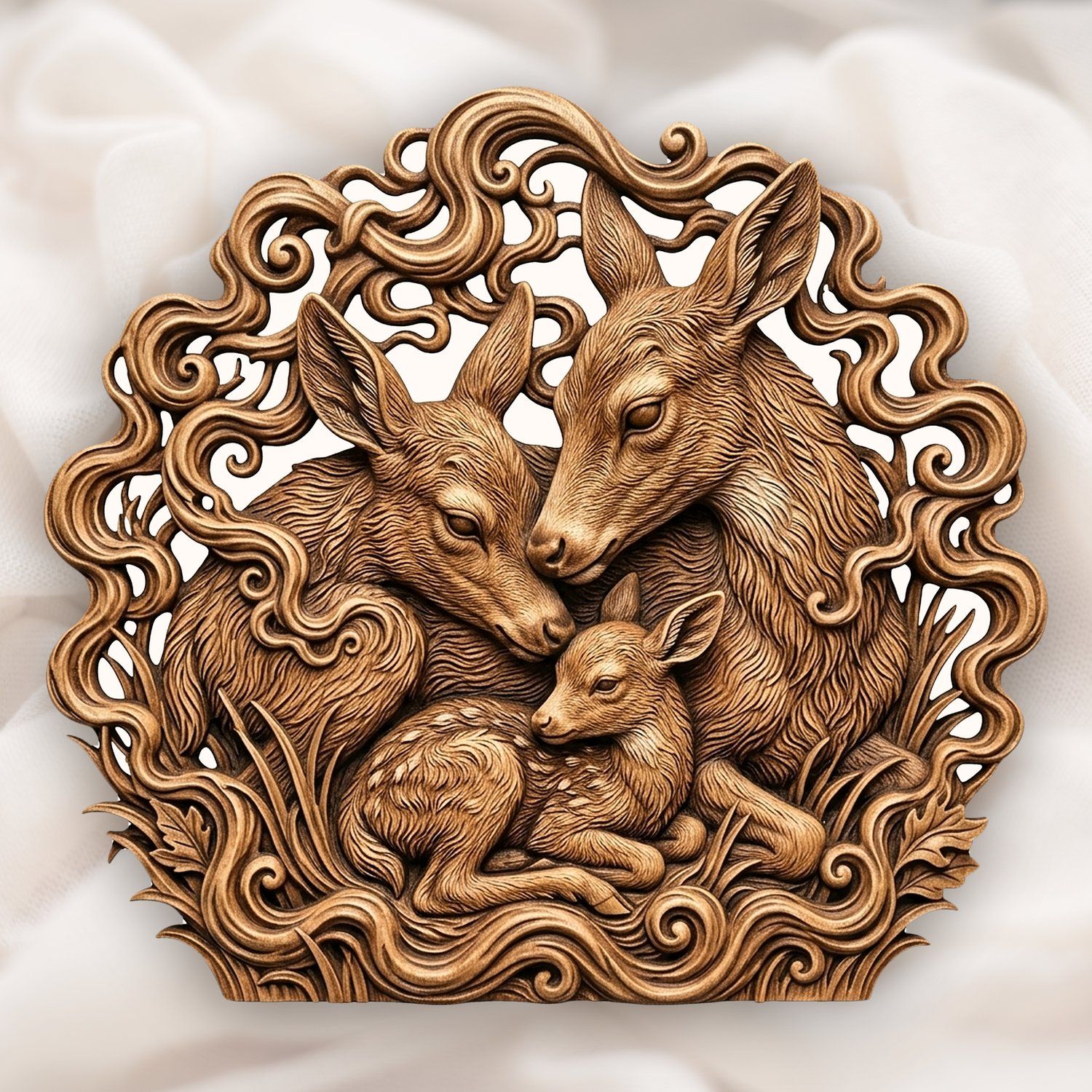 Deer Family Forest Wildlife CNC Relief STL bas-relief STL — view 14