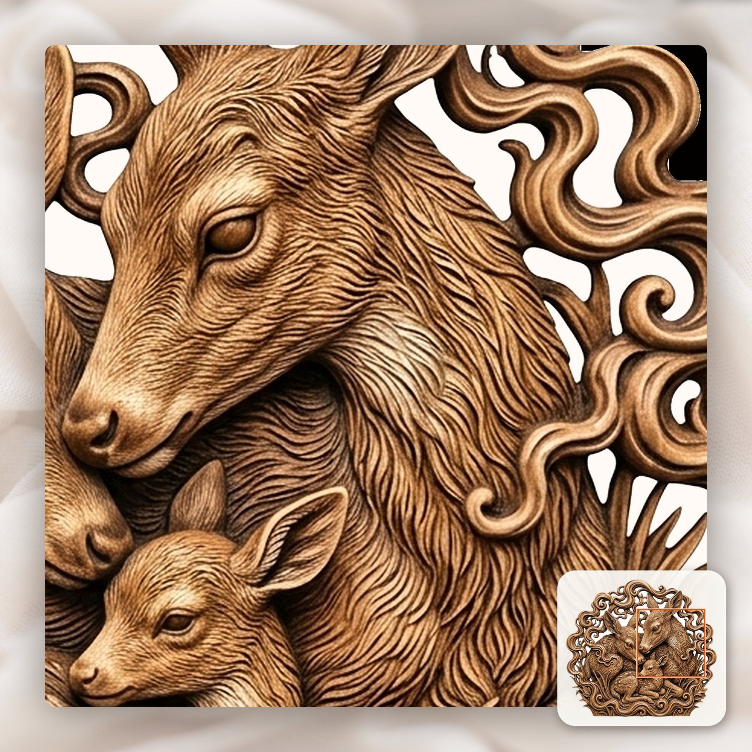Deer Family Forest Wildlife CNC Relief STL bas-relief STL — view 11