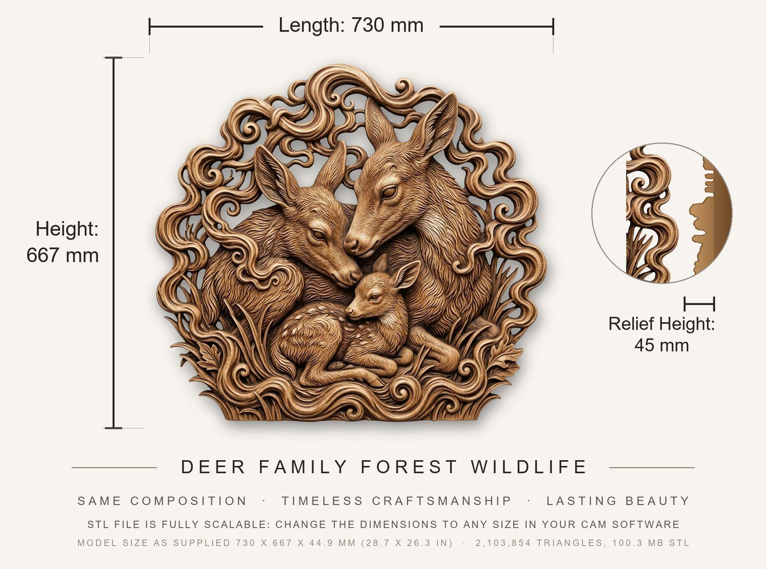 Deer Family Forest Wildlife CNC Relief STL bas-relief STL — view 3