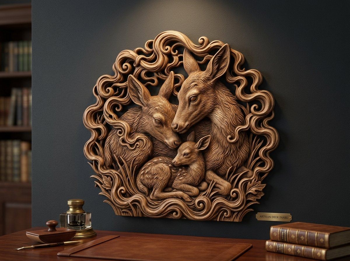 Deer Family Forest Wildlife CNC Relief STL bas-relief STL — view 13