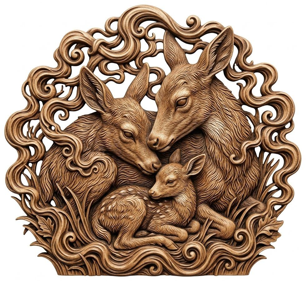 Deer Family Forest Wildlife CNC Relief STL bas-relief STL design