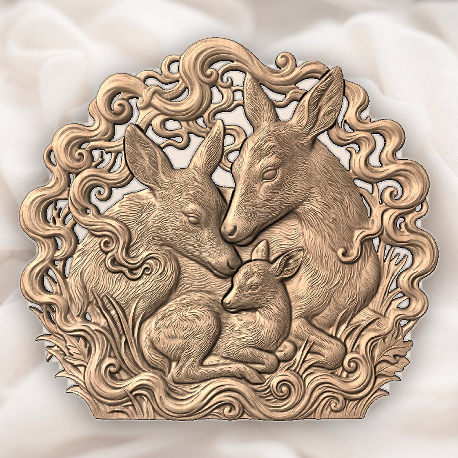 Deer Family Forest Wildlife CNC Relief STL bas-relief STL — view 5