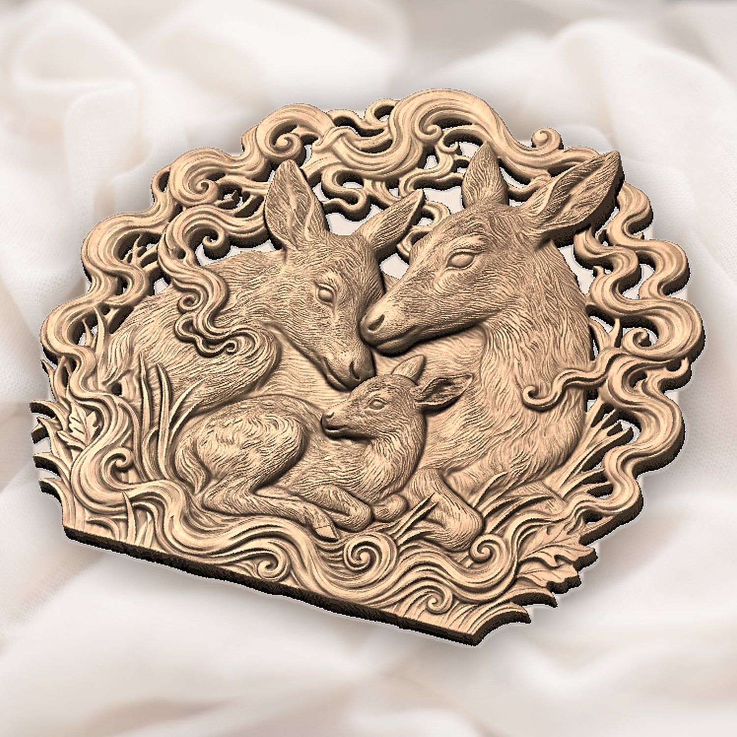 Deer Family Forest Wildlife CNC Relief STL bas-relief STL — view 4