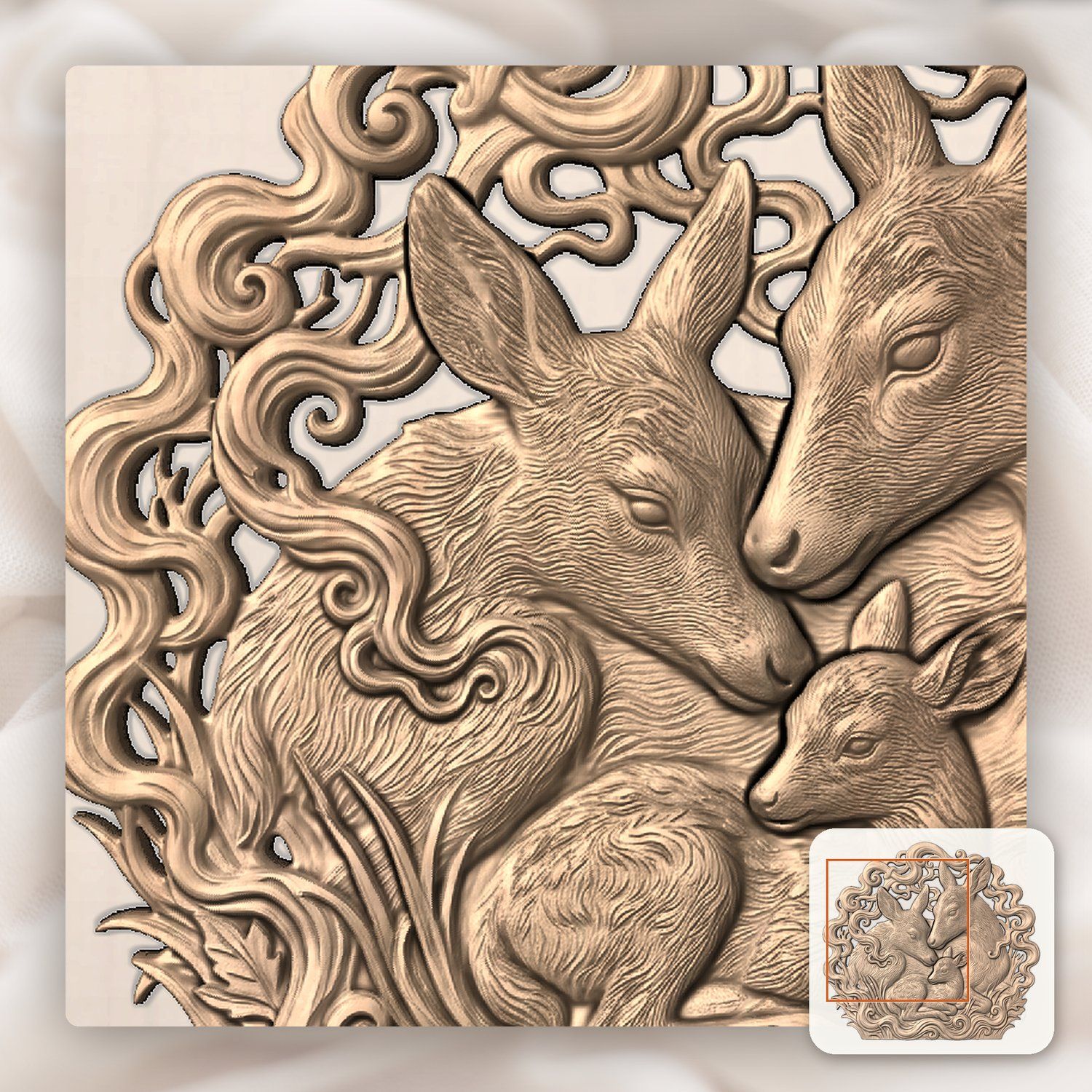Deer Family Forest Wildlife CNC Relief STL bas-relief STL — view 6
