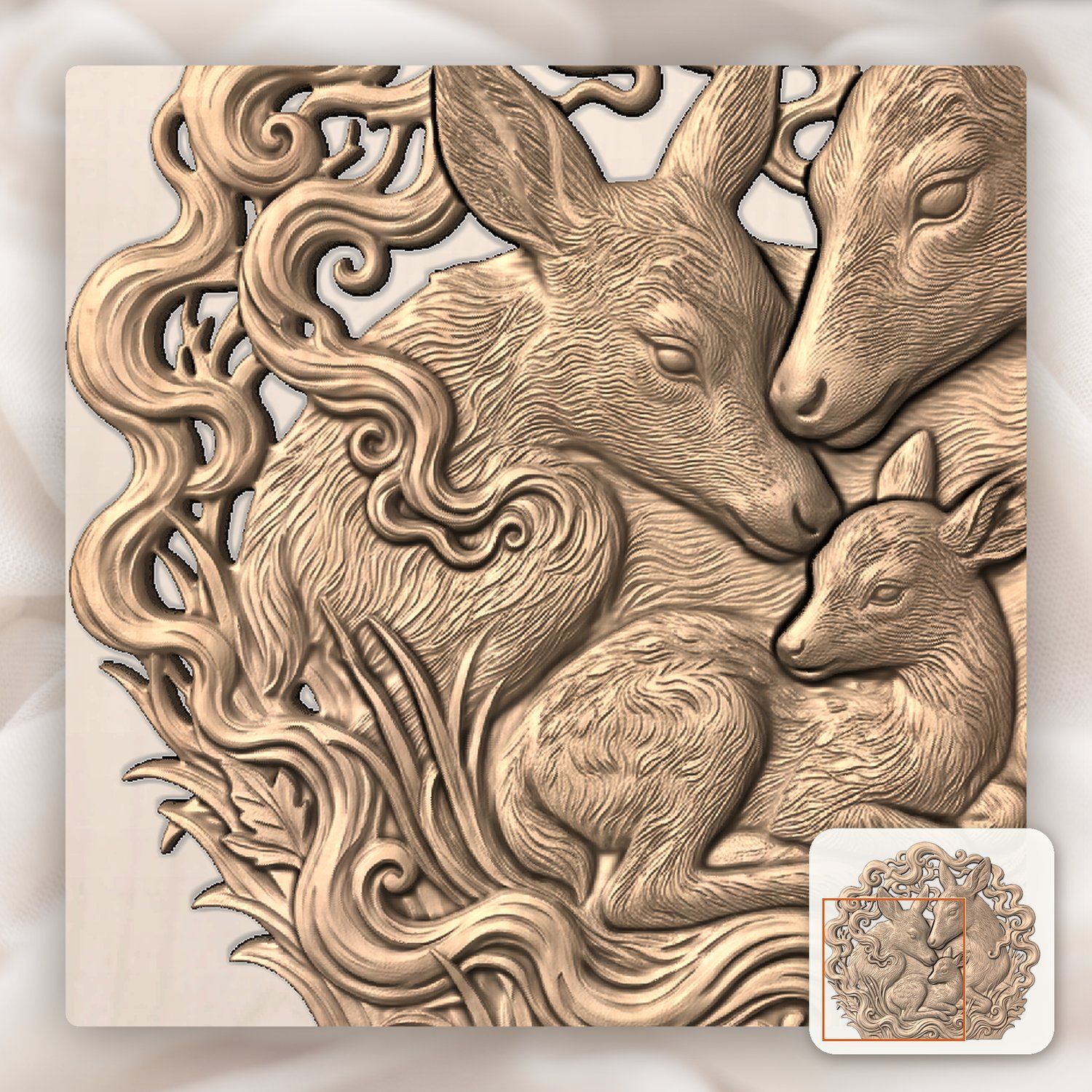 Deer Family Forest Wildlife CNC Relief STL bas-relief STL — view 7