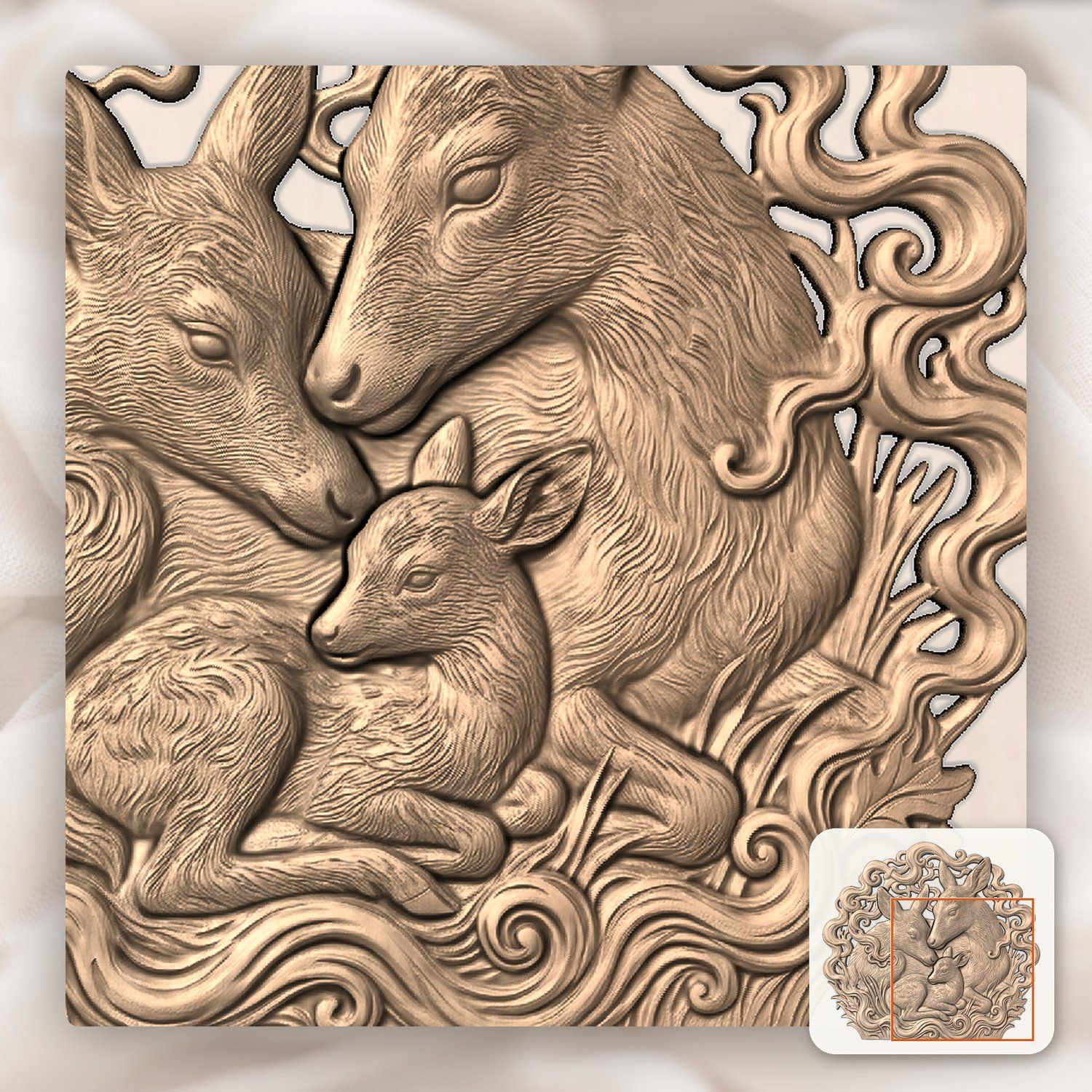 Deer Family Forest Wildlife CNC Relief STL bas-relief STL — view 8