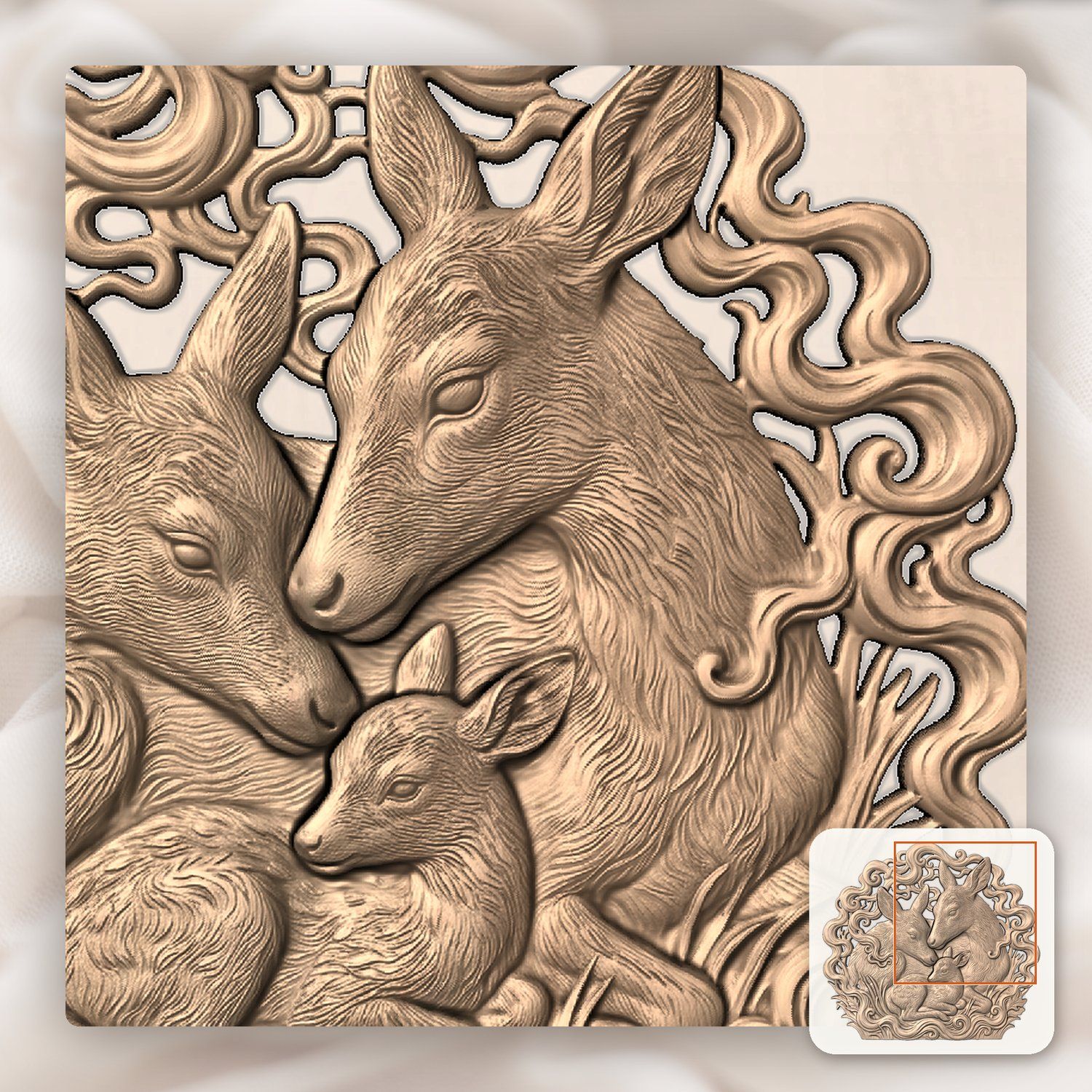 Deer Family Forest Wildlife CNC Relief STL bas-relief STL — view 9