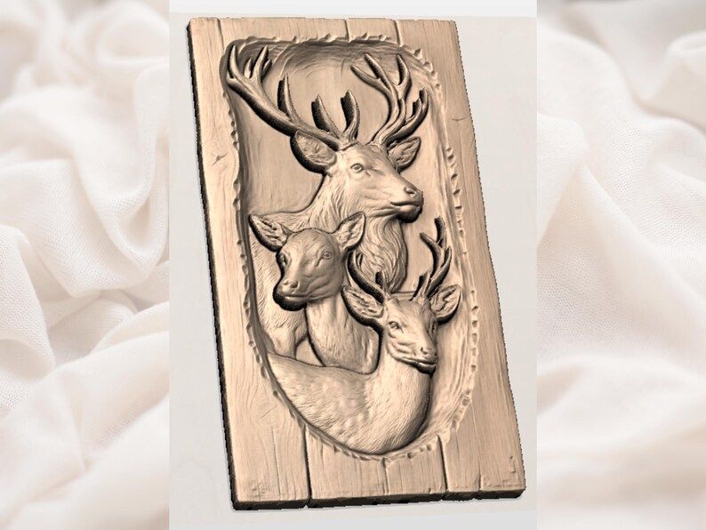 Three Deer Portrait Bas-Relief STL: Stag, Doe and Spotted Buck bas-relief STL — view 2