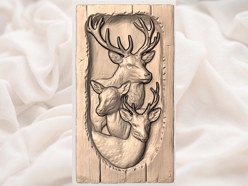 Three Deer Portrait Bas-Relief STL: Stag, Doe and Spotted Buck bas-relief STL — view 3