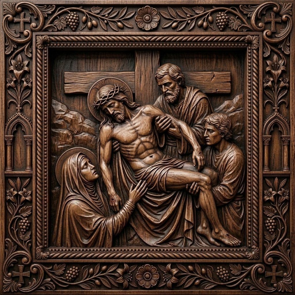 Jesus Taken Down from Cross STL bas-relief STL — view 11