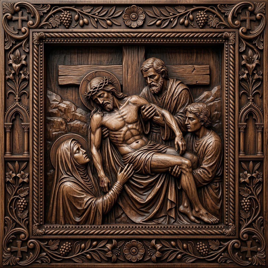 Jesus Taken Down from Cross STL bas-relief STL — view 12