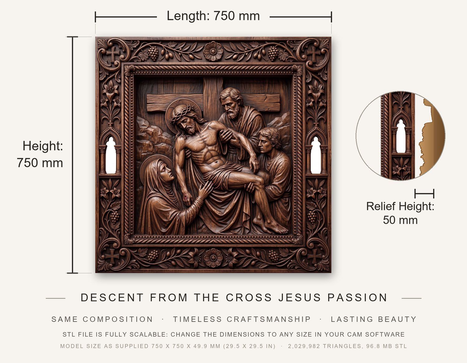 Jesus Taken Down from Cross STL bas-relief STL — view 14